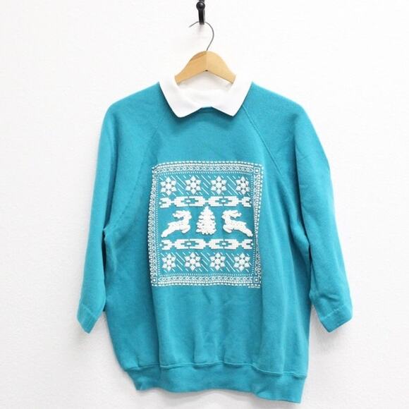 Vintage Winter Snowflake Reindeer Sweatshirt Large - Picture 1 of 7